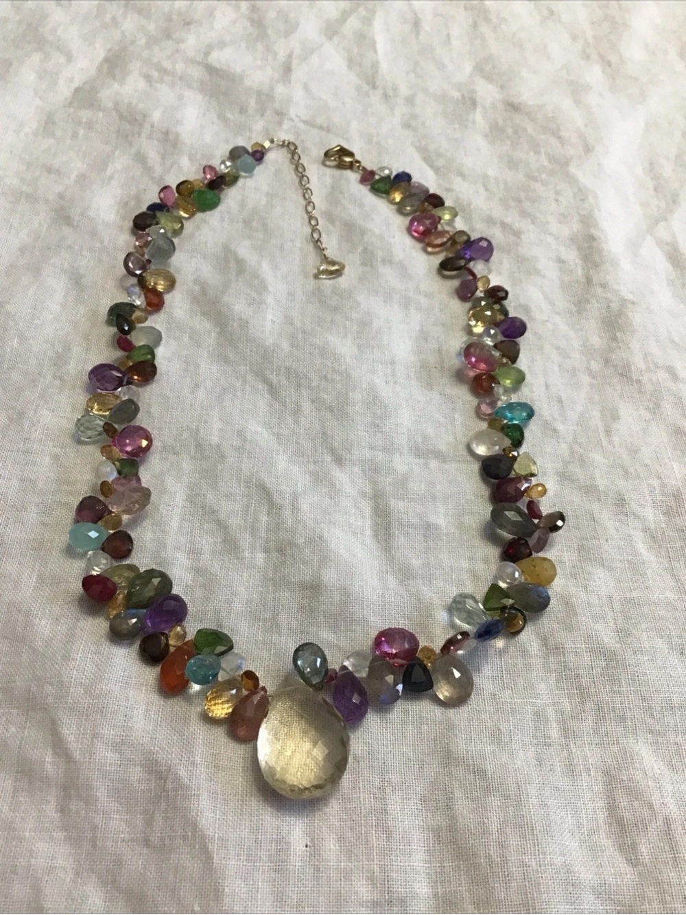 Genuine Stones Sapphire, tourmaline, Ruby, ++Briolette w/ 14k Gold Necklace